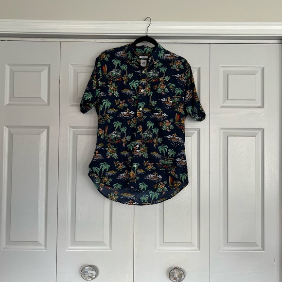 GAP Men's Navy Tropical Print Shirt - Picture 1 of 5